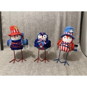 SmartLiving Patriotic Bird Decor Figurines Set of 3 Americana Stars‎ Stripes